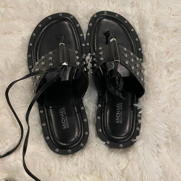 MICHAEL Michael Kors | Black Jagger Ankle-Tie Studded Leather Sandal | Size 7 - Picture 10 of 13